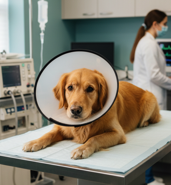 genera la imagen de un perro antes de ser operado 